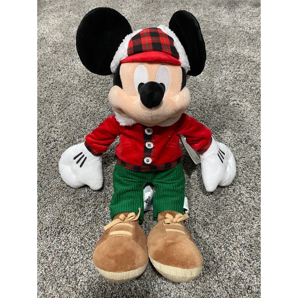 Disney Store 2017 Holiday Mickey Mouse Plush Buffalo Plaid Winter Outfit